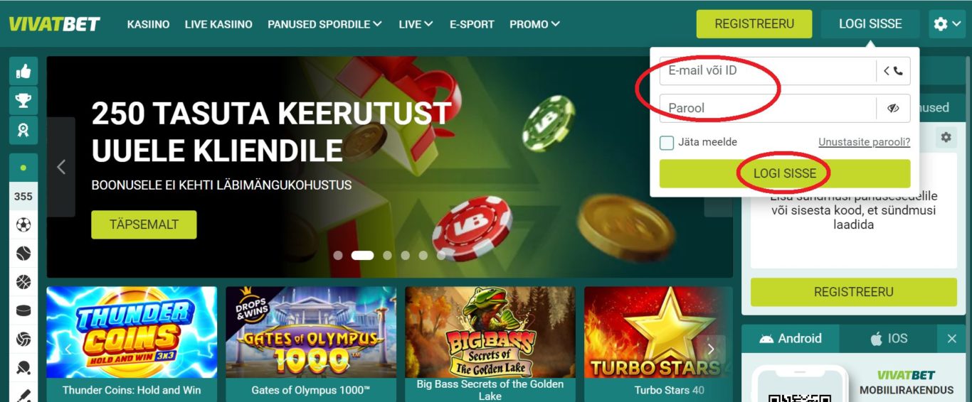 Vivatbet login peamised omadused