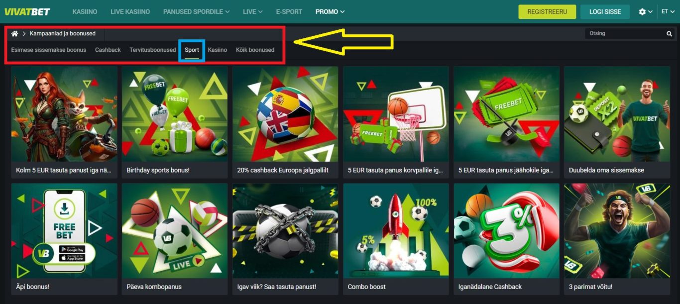 Vivatbet sooduskood sektsioonis mängudega